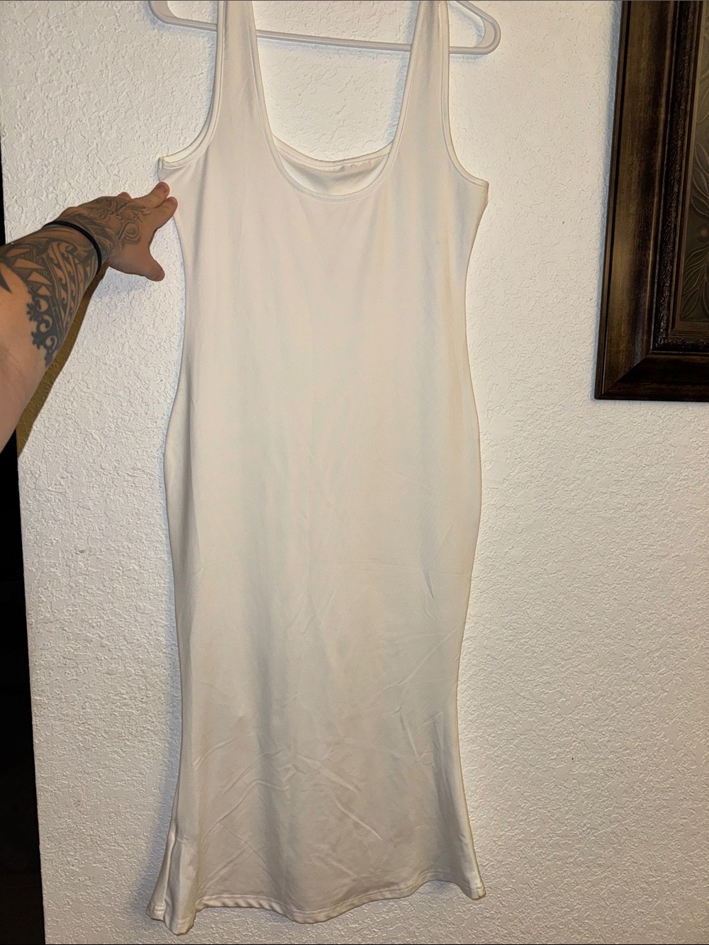 SHEIN Cream Scoop Neck Midi Slip Dress